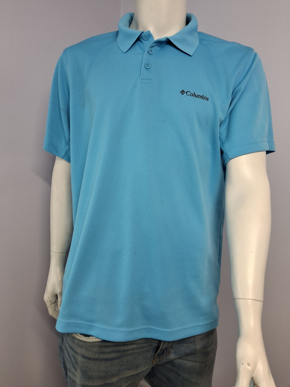 Columbia Omni-Shade Men's Blue Solid Collared Short Sleeve Polo Shirt Size L